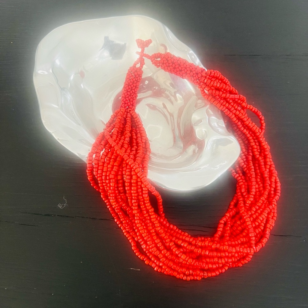 Vibrant Red Multi-Strand Beaded Necklace - Women Jewelry